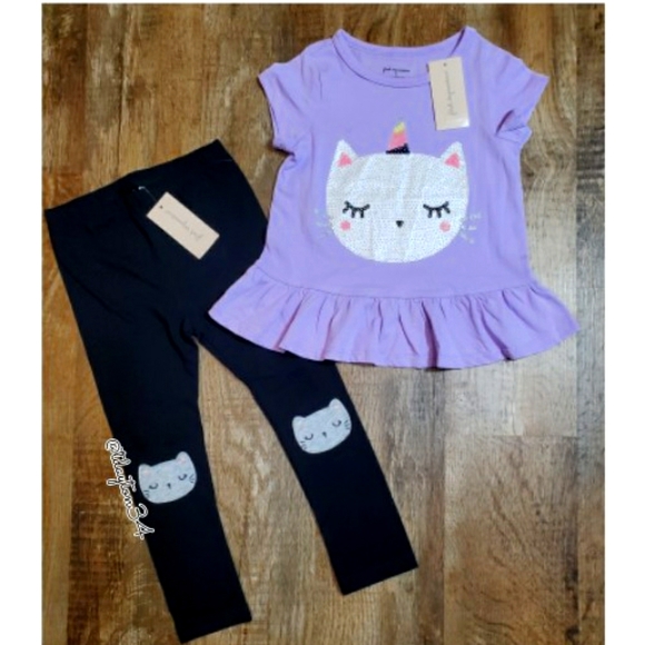 NWT Girls 2T Star Kitty Cat 2 Piece Top and Pant Set NEW